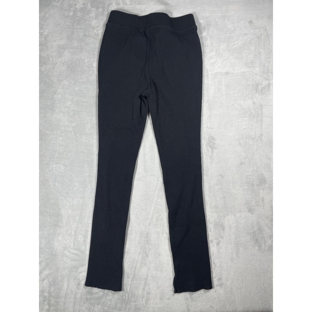 Uniqlo Ribbed Leggings Womens XS Black Stretch Slim Flare Pants Ankle Slit - Picture 2 of 11